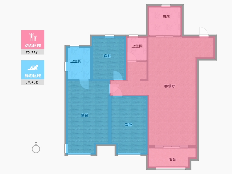 内蒙古自治区-呼和浩特市-融创鹏辉·玉兰天宸-102.00-户型库-动静分区