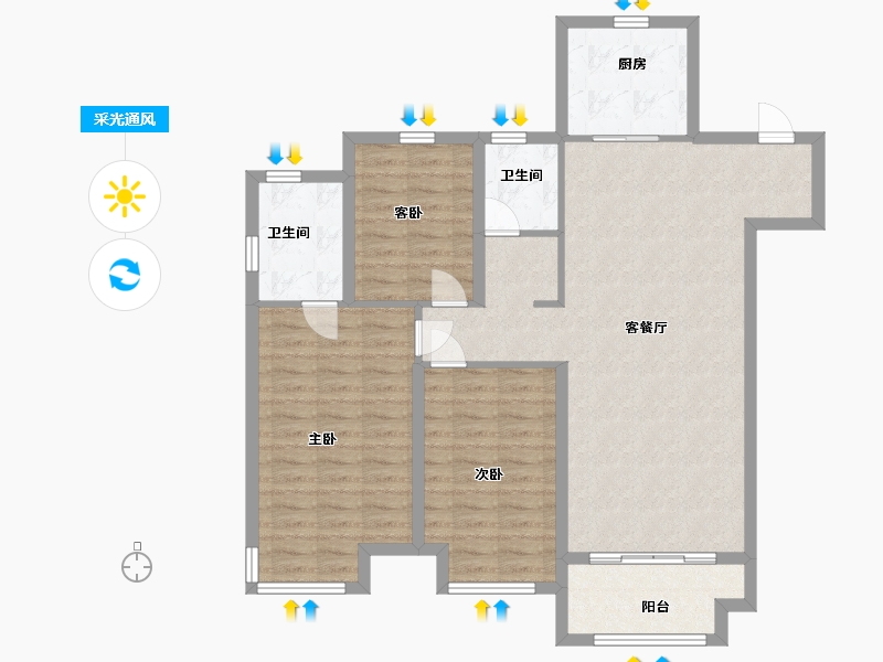 内蒙古自治区-呼和浩特市-融创鹏辉·玉兰天宸-102.00-户型库-采光通风