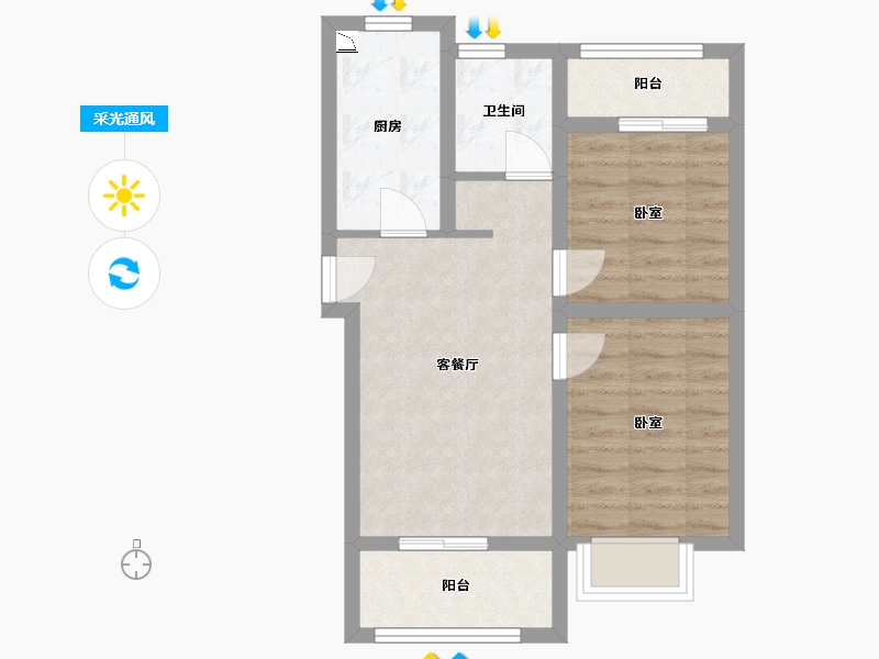 河北省-廊坊市-合生长安帝景-54.44-户型库-采光通风