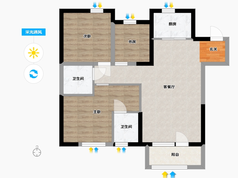 河北省-廊坊市-温泉新都孔雀城-68.66-户型库-采光通风