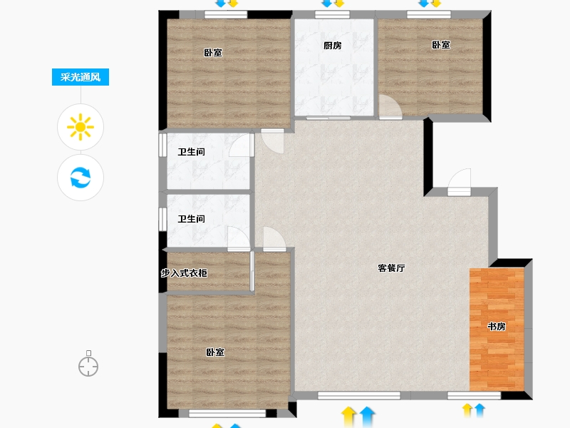 内蒙古自治区-包头市-中海·铂悦公馆-106.00-户型库-采光通风