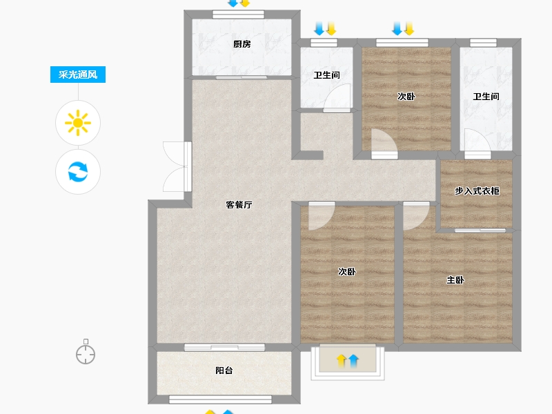 山西省-临汾市-悦尚城-88.96-户型库-采光通风