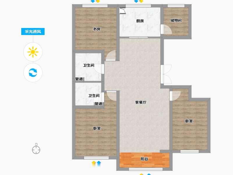 山西省-大同市-悦城·御河十号-98.80-户型库-采光通风