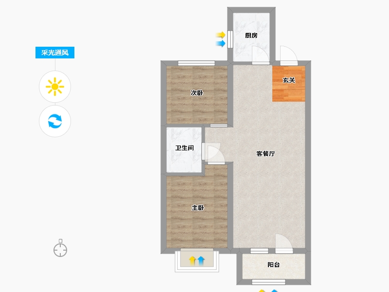 河北省-廊坊市-温泉新都孔雀城-56.76-户型库-采光通风