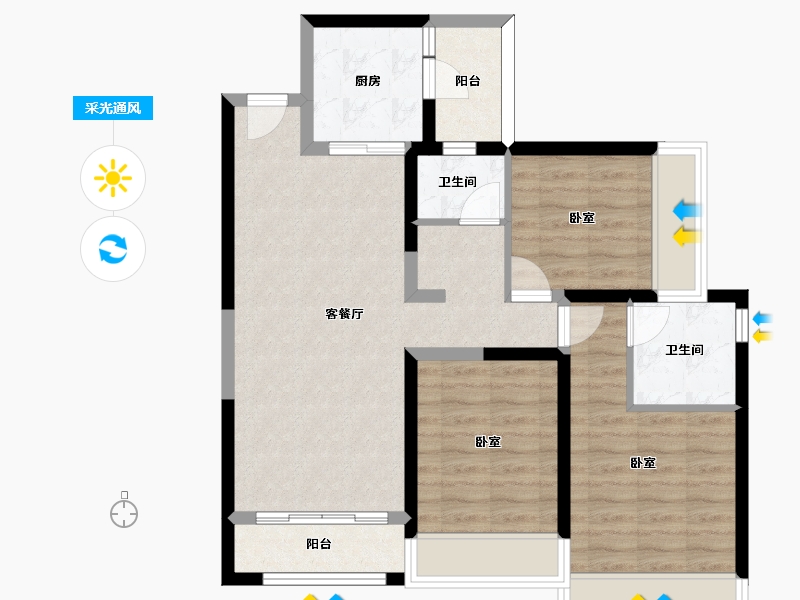 云南省-昆明市-金色城邦二期-78.69-户型库-采光通风