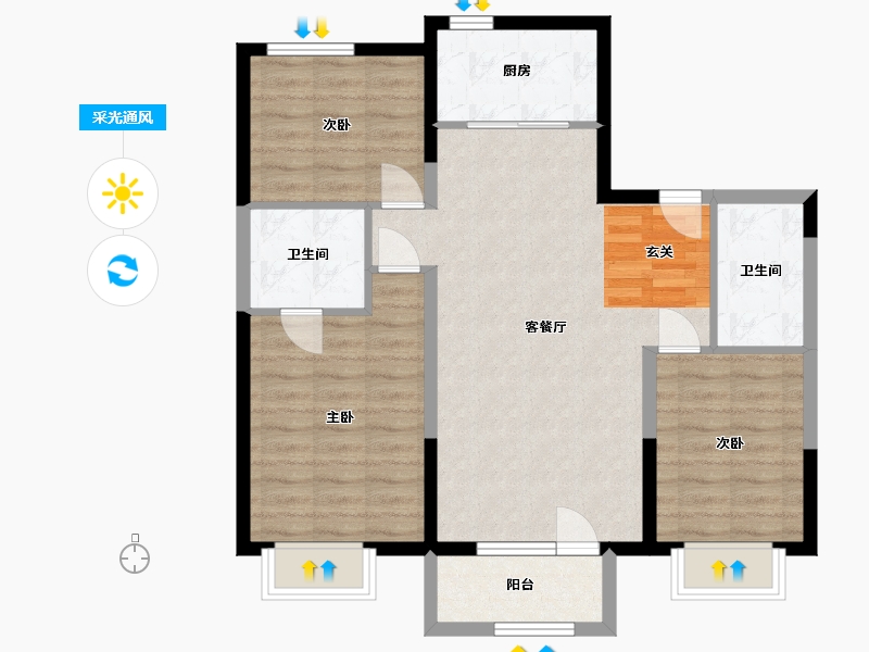 河北省-廊坊市-温泉新都孔雀城-84.96-户型库-采光通风