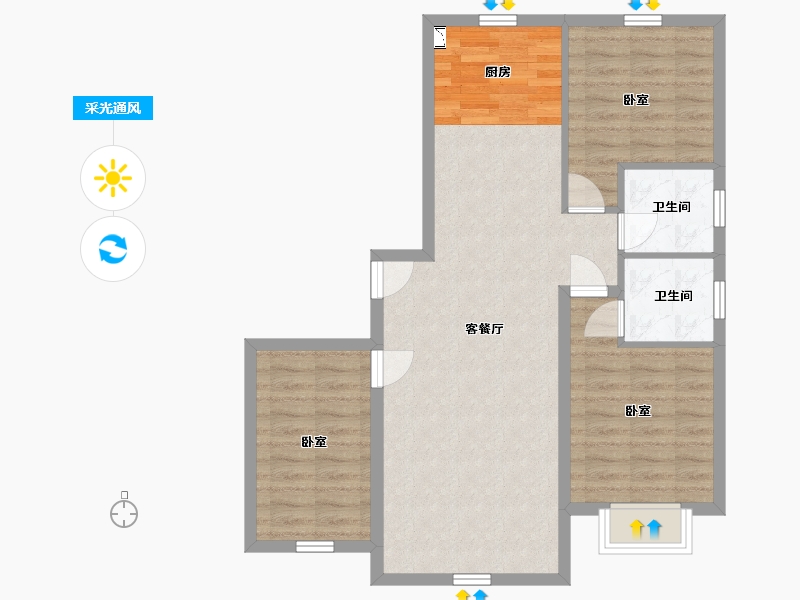 内蒙古自治区-赤峰市-宝盛正大华庭-79.48-户型库-采光通风