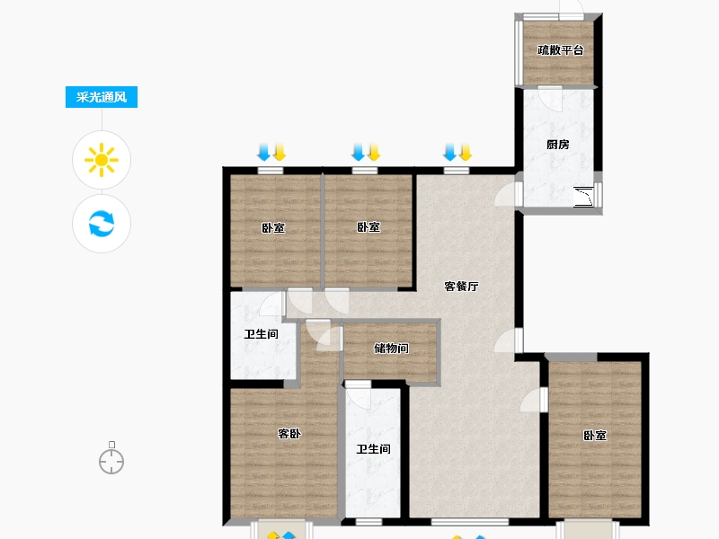 山西省-太原市-华润•中海•凯旋门-124.58-户型库-采光通风