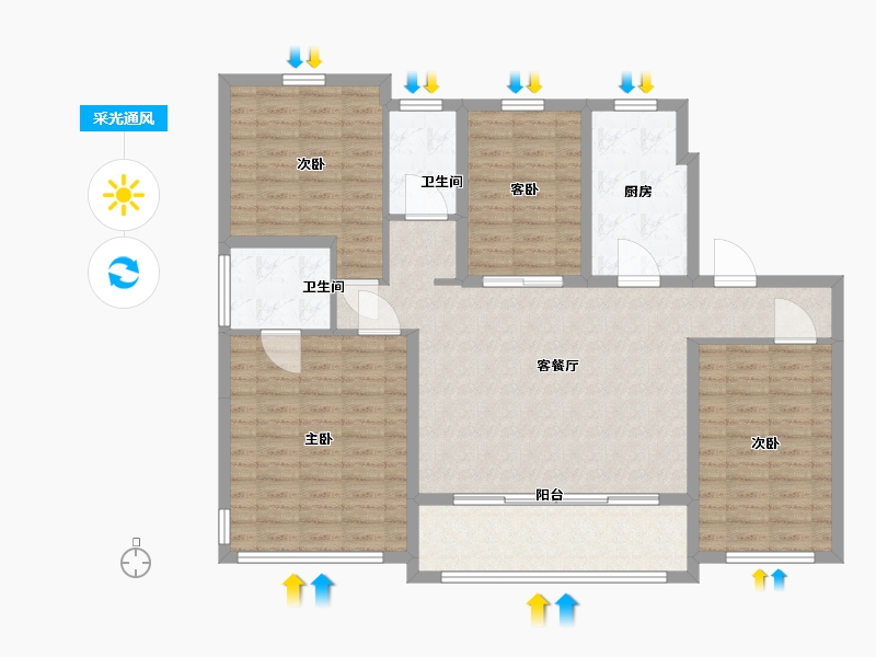 内蒙古自治区-呼和浩特市-融创鹏辉·玉兰天宸-118.01-户型库-采光通风