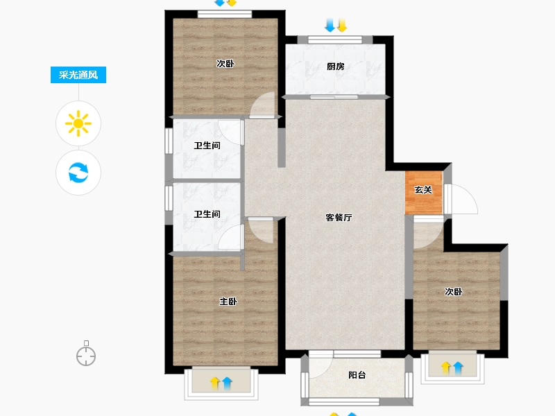 河北省-唐山市-丰南和泓大成府-84.81-户型库-采光通风