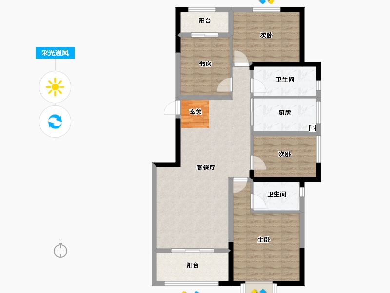 云南省-昆明市-时代俊园-103.63-户型库-采光通风