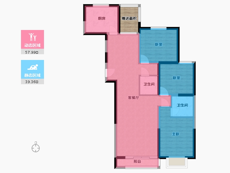 内蒙古自治区-包头市-悠活小镇-90.58-户型库-动静分区