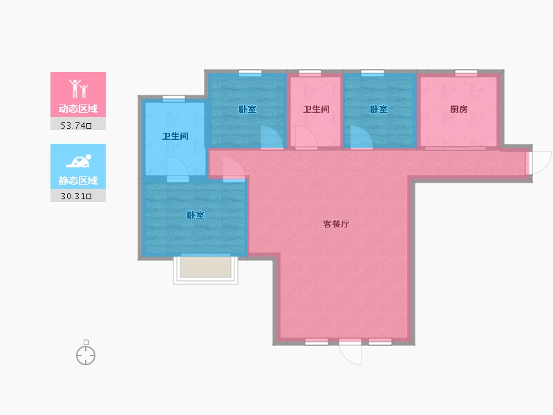 内蒙古自治区-包头市-黄河龙城·瞰湖高层-75.65-户型库-动静分区