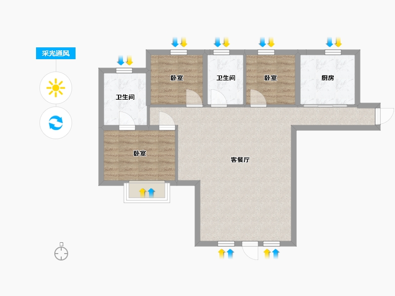 内蒙古自治区-包头市-黄河龙城·瞰湖高层-75.65-户型库-采光通风