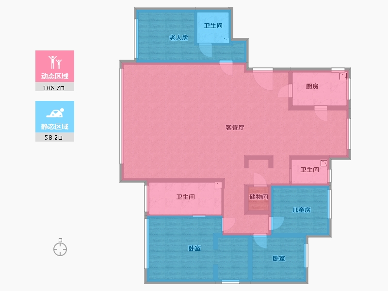 内蒙古自治区-呼和浩特市-融创瀚海壹號-148.00-户型库-动静分区