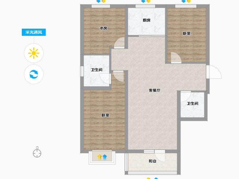 山西省-大同市-兴云华庭-91.54-户型库-采光通风