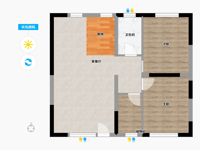 河北省-廊坊市-新绎上水颐园-63.87-户型库-采光通风