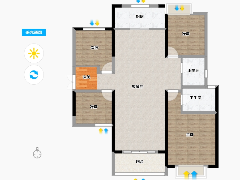 云南省-曲靖市-融阁御府-120.00-户型库-采光通风