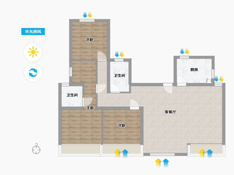 河北省-廊坊市-牛驼温泉孔雀城-90.81-户型库-采光通风