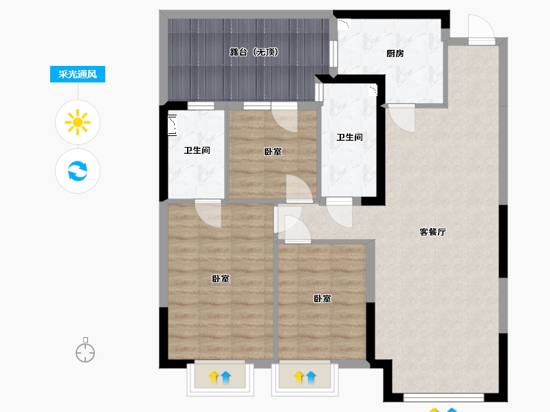 内蒙古自治区-呼和浩特市-呼和浩特恒大御府-93.98-户型库-采光通风