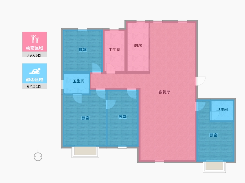 内蒙古自治区-包头市-松石•御景江山-133.53-户型库-动静分区