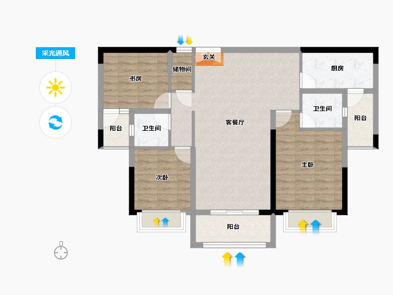 云南省-曲靖市-安厦名品里-91.55-户型库-采光通风