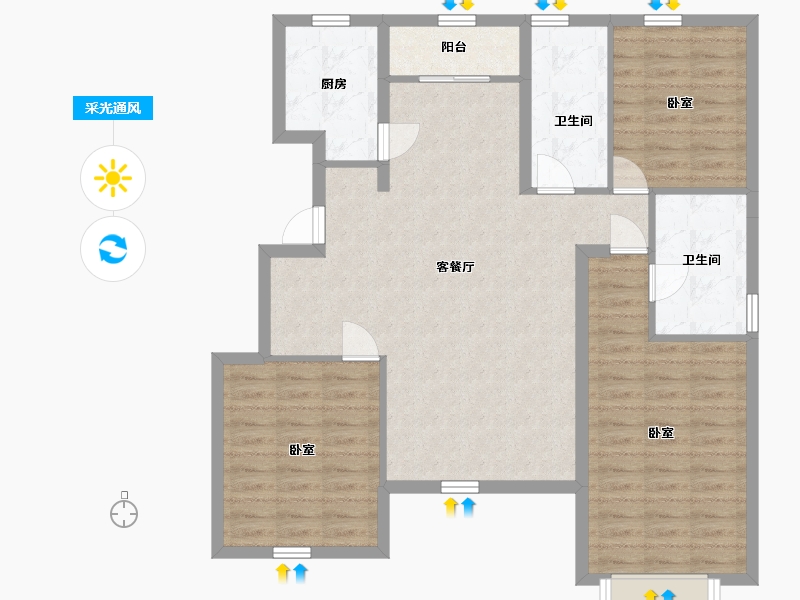 内蒙古自治区-包头市-黄河龙城·瞰湖高层-101.89-户型库-采光通风