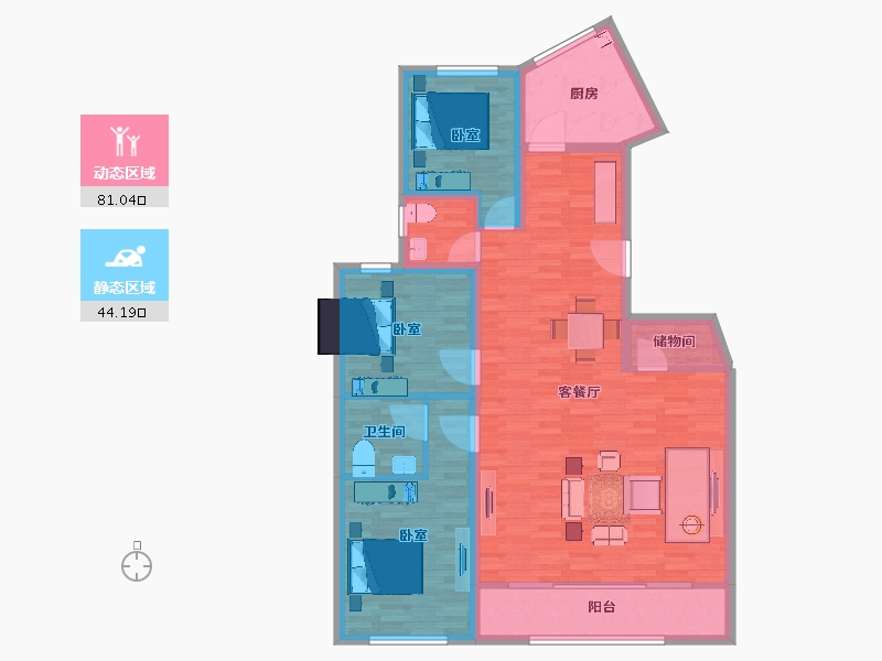 内蒙古自治区-包头市-九原河景-113.70-户型库-动静分区