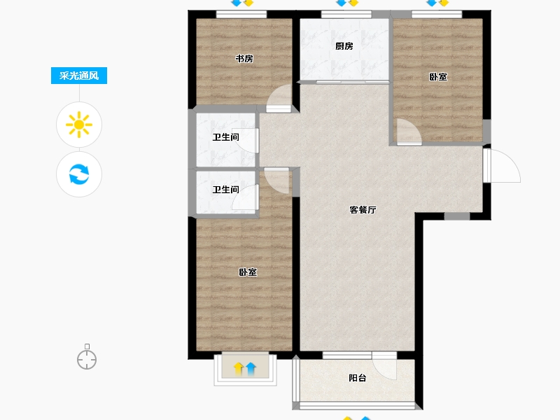 山西省-大同市-兴云华庭-88.02-户型库-采光通风