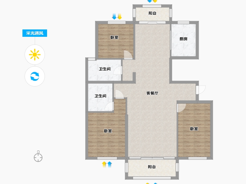 内蒙古自治区-包头市-奥体公园三号-122.97-户型库-采光通风