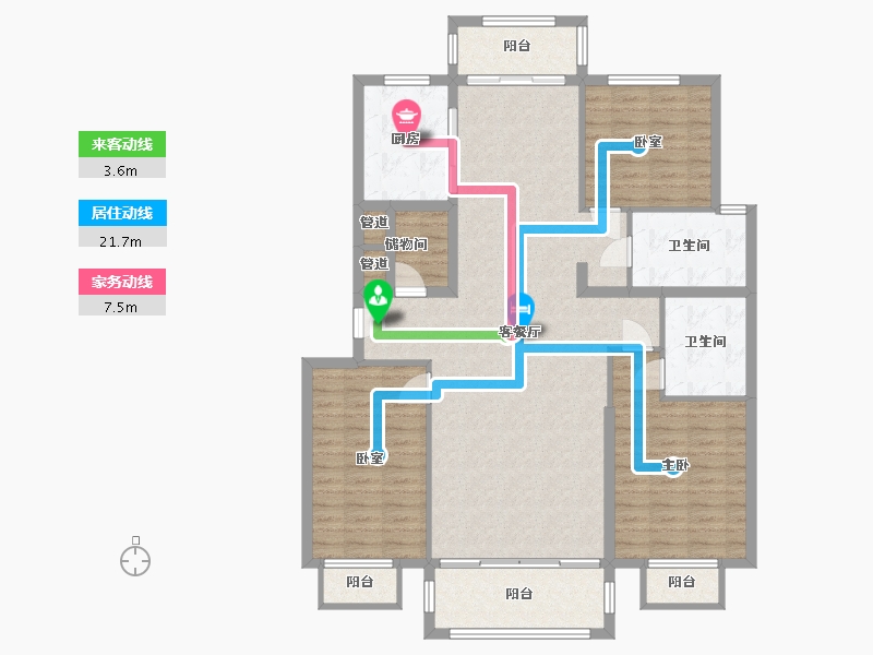 内蒙古自治区-包头市-奥体公园三号-130.46-户型库-动静线