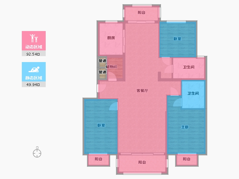 内蒙古自治区-包头市-奥体公园三号-130.46-户型库-动静分区