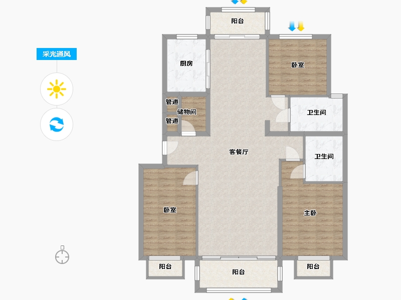 内蒙古自治区-包头市-奥体公园三号-130.46-户型库-采光通风