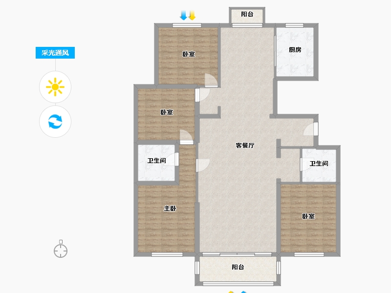 内蒙古自治区-包头市-奥体公园三号-137.77-户型库-采光通风