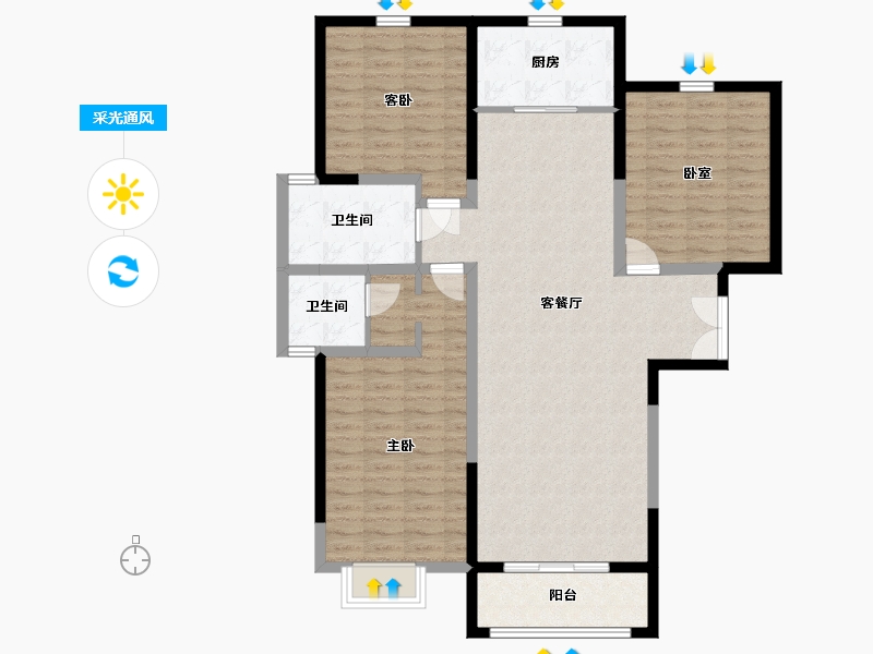 内蒙古自治区-包头市-方兴·观澜壹号-114.69-户型库-采光通风