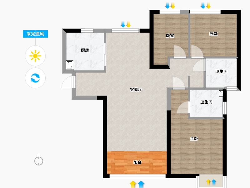 内蒙古自治区-呼和浩特市-呼和浩特恒大珺庭-82.40-户型库-采光通风