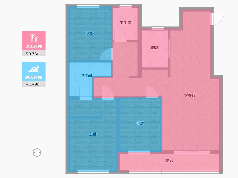 内蒙古自治区-呼和浩特市-紫云 · 锦都-90.01-户型库-动静分区