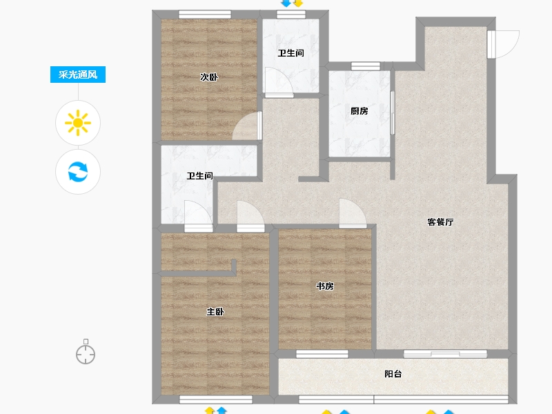 内蒙古自治区-呼和浩特市-紫云 · 锦都-90.01-户型库-采光通风