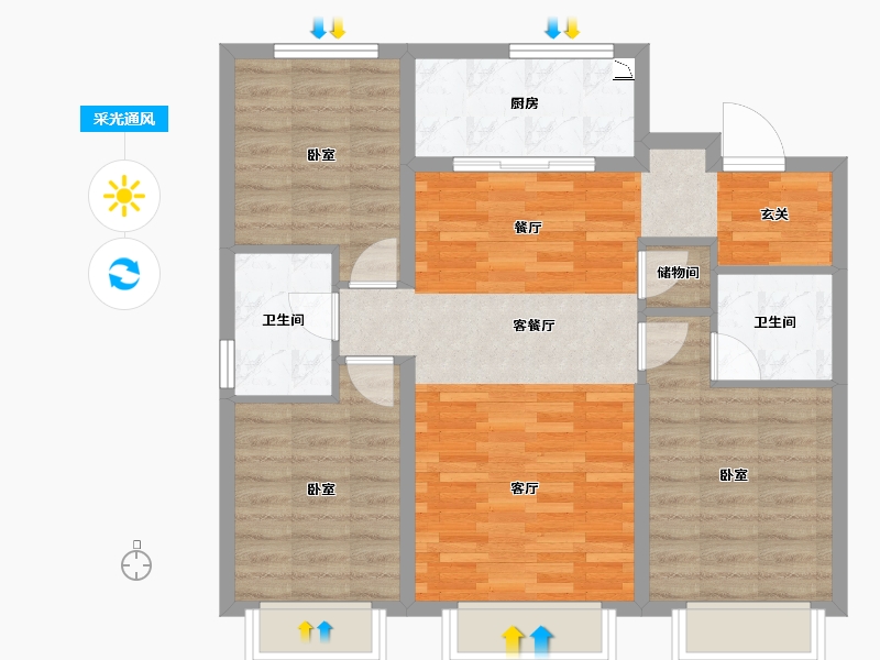 内蒙古自治区-包头市-万科城-79.71-户型库-采光通风