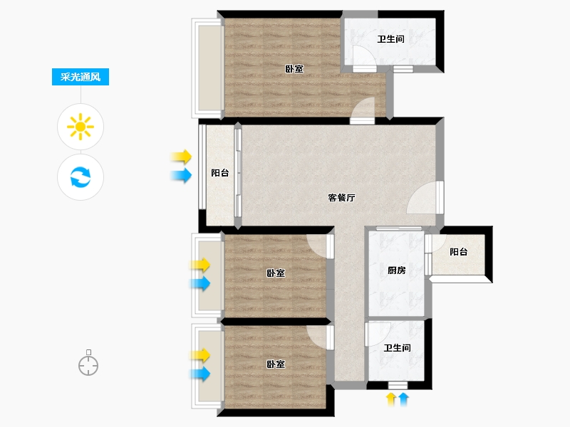 云南省-昆明市-金色城邦二期-81.15-户型库-采光通风