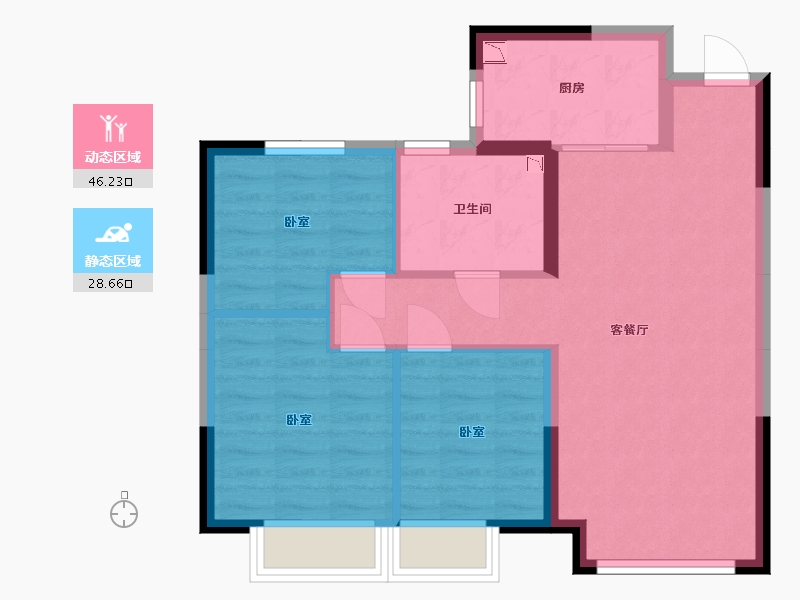 内蒙古自治区-呼和浩特市-呼和浩特恒大御府-66.97-户型库-动静分区