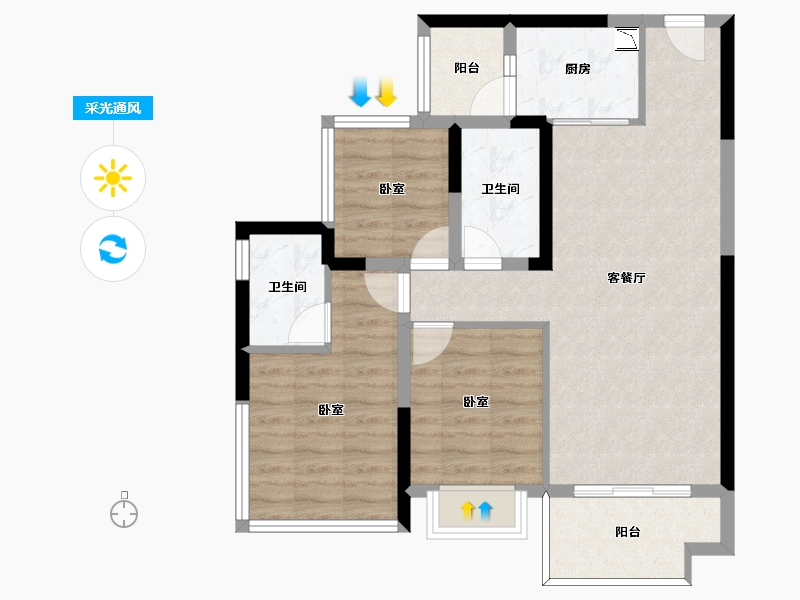 四川省-成都市-川港合作示范园-76.84-户型库-采光通风