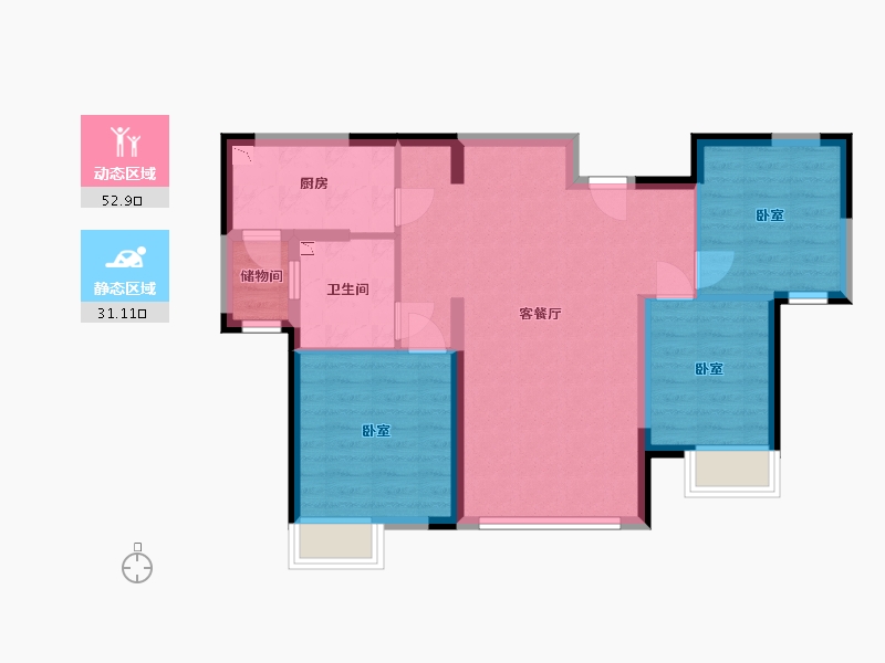 内蒙古自治区-呼和浩特市-呼和浩特恒大御府-74.88-户型库-动静分区