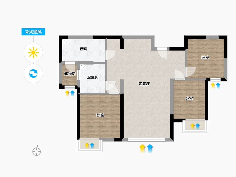 内蒙古自治区-呼和浩特市-呼和浩特恒大御府-74.88-户型库-采光通风