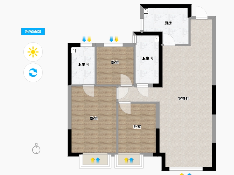 内蒙古自治区-呼和浩特市-呼和浩特恒大御府-82.64-户型库-采光通风