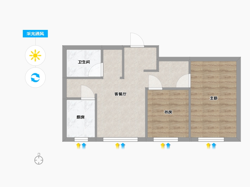 内蒙古自治区-呼和浩特市-紫云 · 锦都-44.56-户型库-采光通风