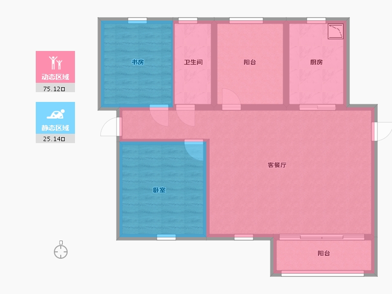 内蒙古自治区-包头市-黄河龙城·瞰湖高层-90.09-户型库-动静分区