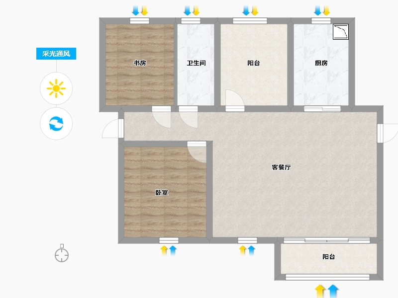 内蒙古自治区-包头市-黄河龙城·瞰湖高层-90.09-户型库-采光通风