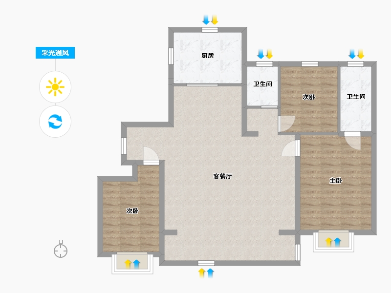 河北省-石家庄市-中海·云锦-103.73-户型库-采光通风