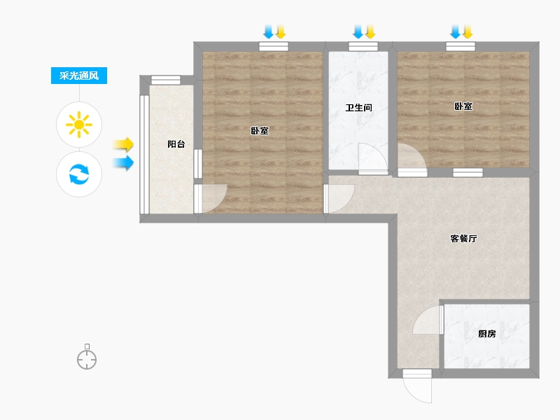 北京-北京市-朝阳春天-56.43-户型库-采光通风